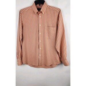 Bugatchi UOMO Men's Medium Orange Plaid Button-Up Long Sleeve